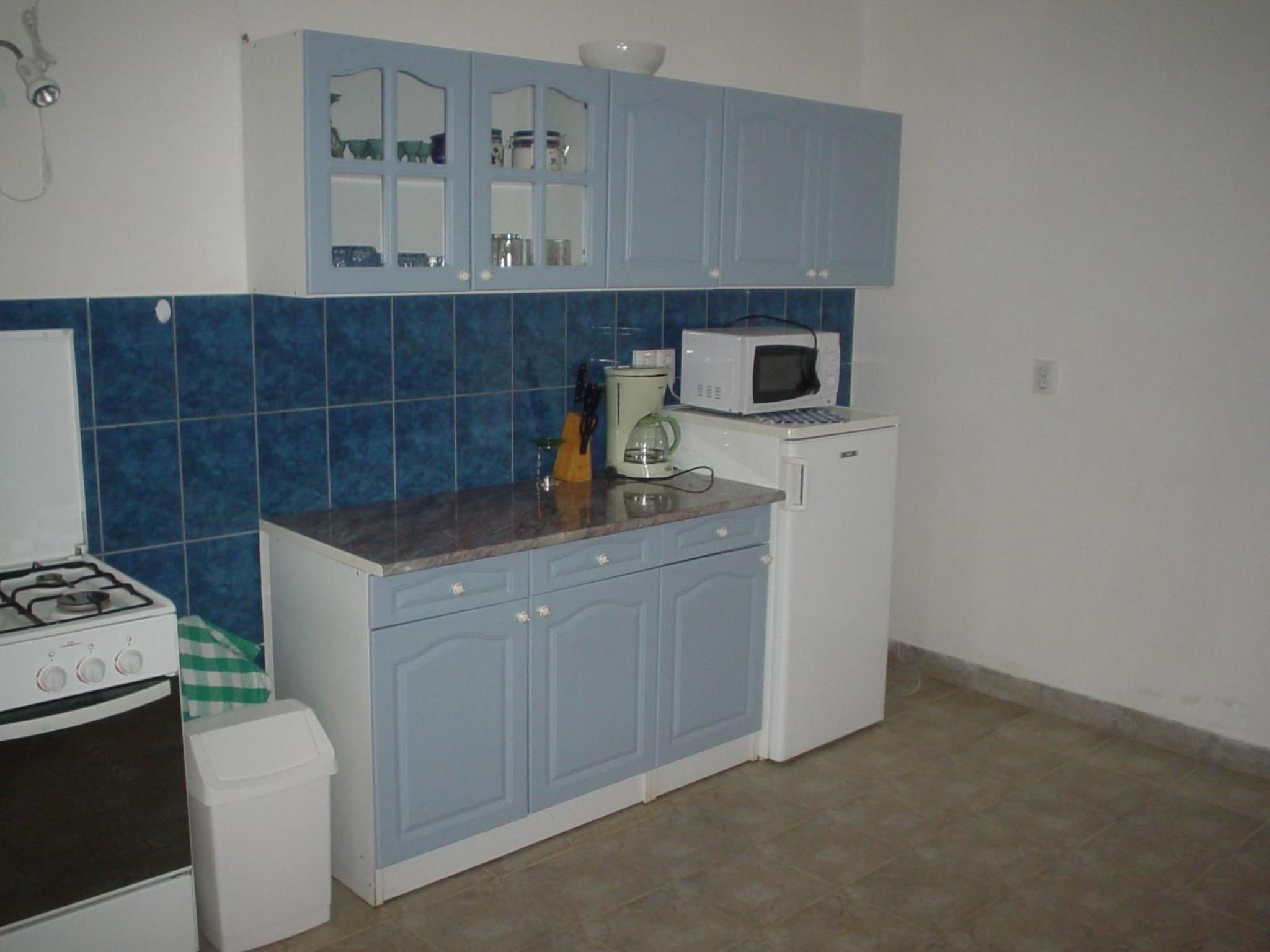 Fridge, microwave, oven, cookware/dishes/utensils