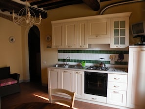 Fridge, oven, cookware/dishes/utensils