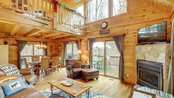 TV, fireplace, DVD player, books