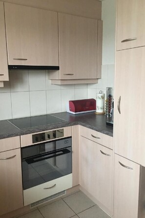 Fridge, oven, dishwasher, cookware/dishes/utensils