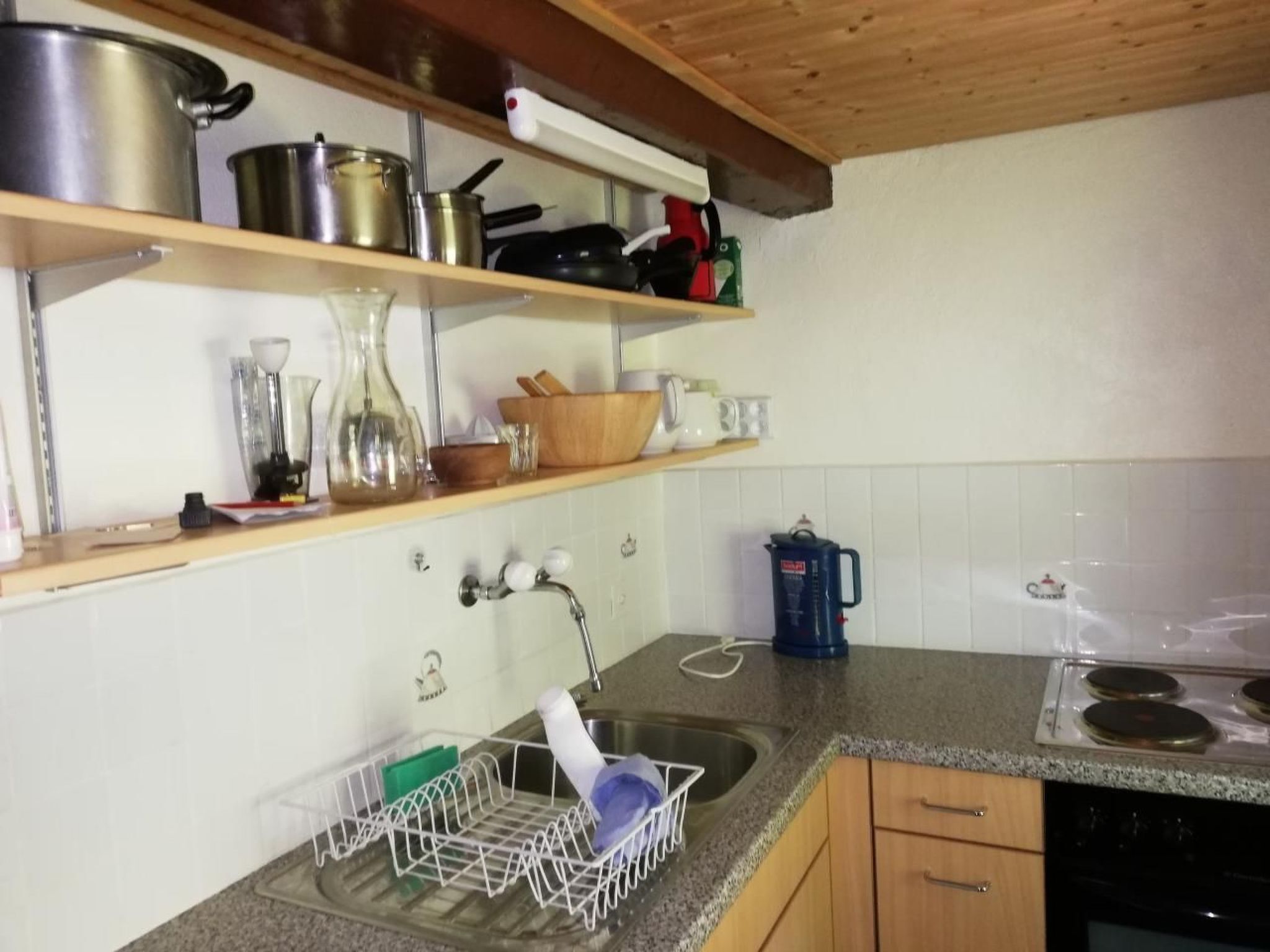 Fridge, microwave, oven, cookware/dishes/utensils