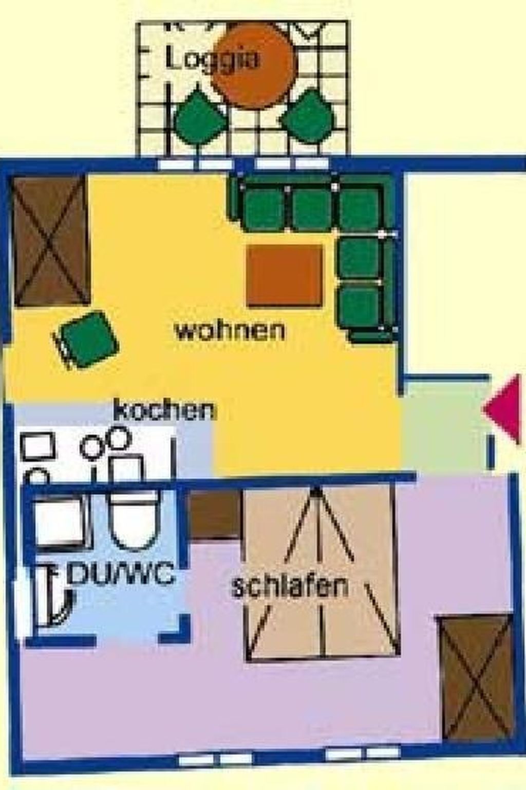 A floor plan with labeled rooms: living room, kitchen, bathroom, and bedrooms.