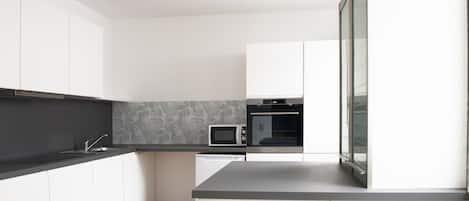 Fridge, microwave, oven, dishwasher