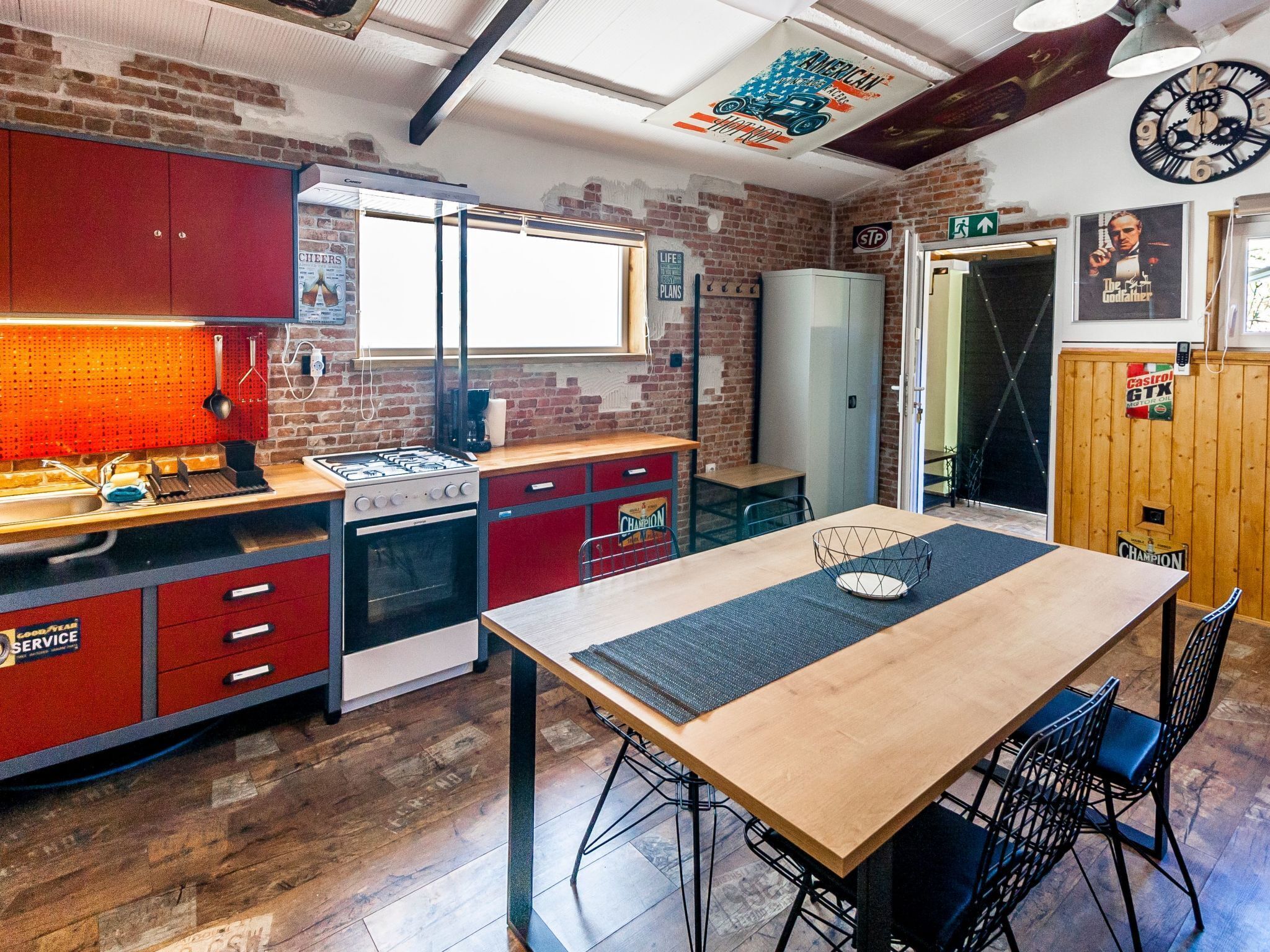 Fridge, microwave, oven, cookware/dishes/utensils