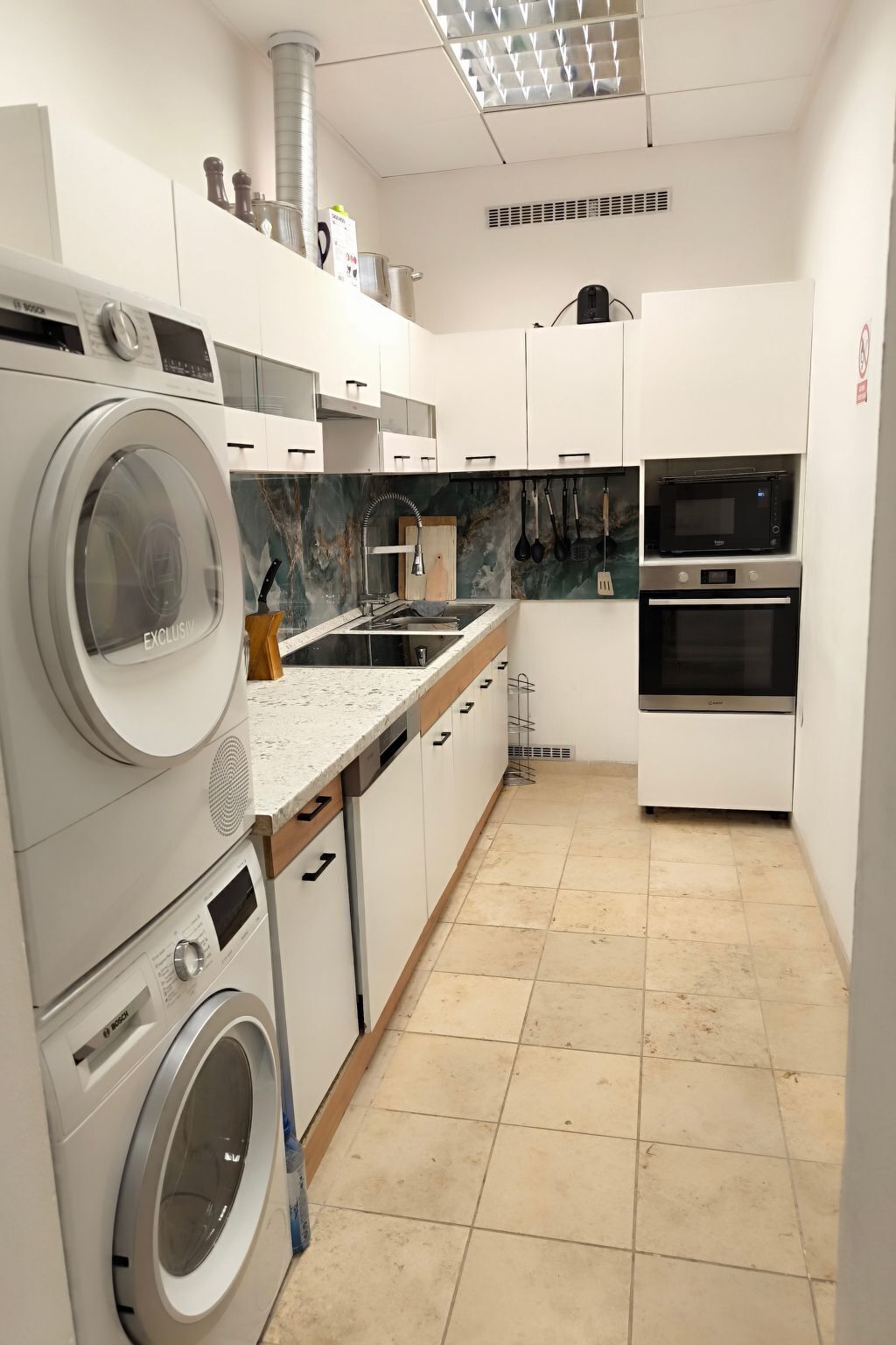 Fridge, microwave, oven, dishwasher