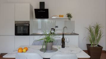 Fridge, oven, dishwasher, cookware/dishes/utensils