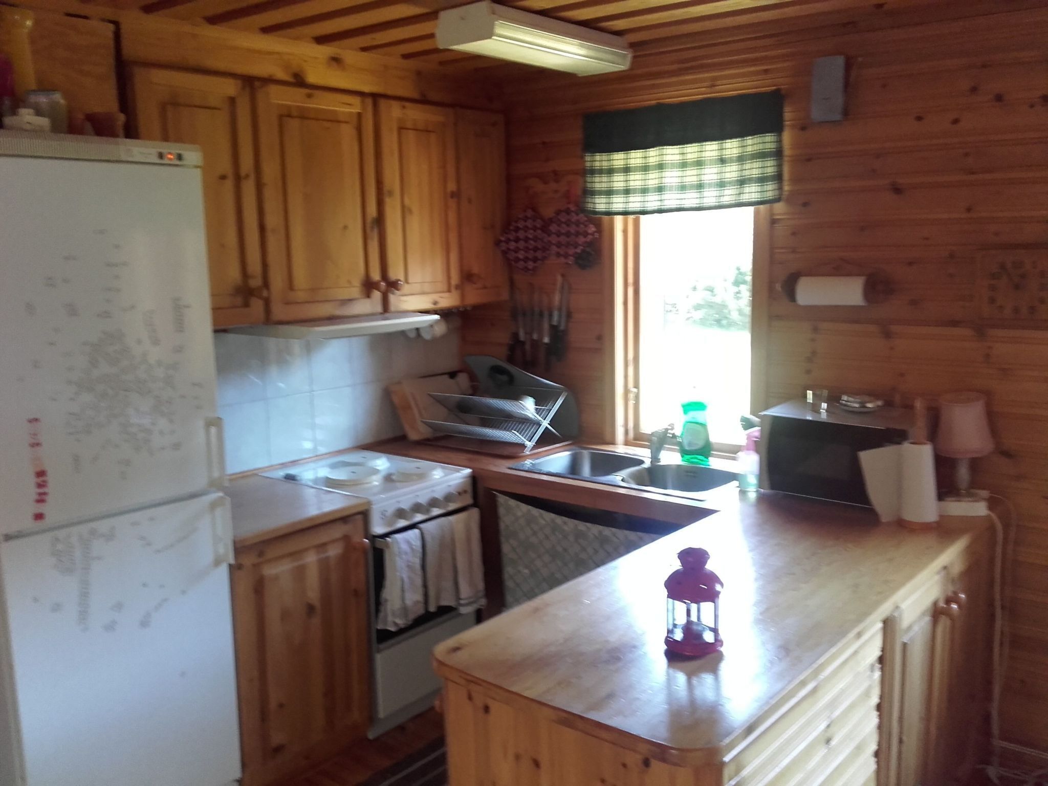 Fridge, microwave, oven, cookware/dishes/utensils