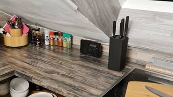 Fridge, oven, cookware/dishes/utensils