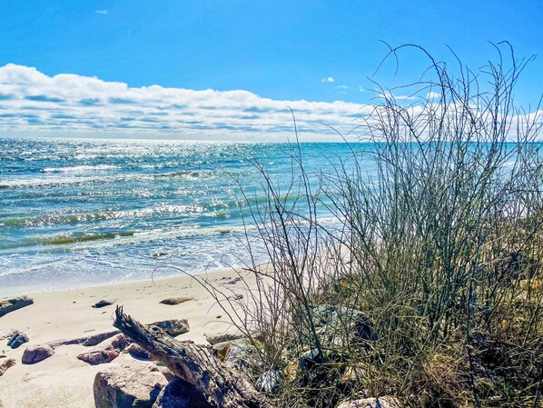A beach with clear water, rocks, and sparse vegetation. - Strandvilla am Meer by Interhome (Großenbrode)