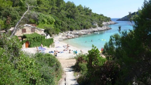 A coastal path leading to a beach with people sunbathing and swimming. - Ferienwohnung by Interhome (Korčula/Zavalatica)