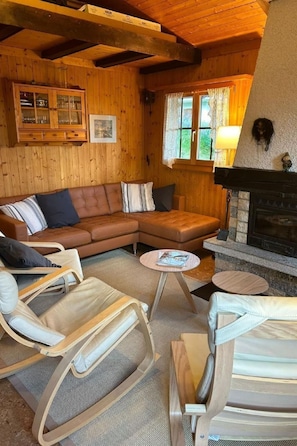 Una televisión, una chimenea