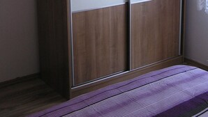 A wardrobe with a wooden finish and a white panel in the center. - Zwei-Zimmer-Wohnung Radosav by Interhome (Krk/Šilo)