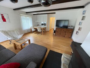 Télévision, cheminée, lecteur de DVD