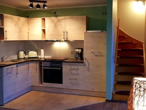 Fridge, microwave, oven, dishwasher