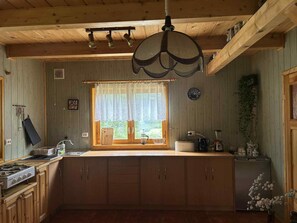 Jääkaappi, mikroaaltouuni, keittoastiat/astiat/ruokailuvälineet