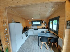 Fridge, oven, dishwasher, cookware/dishes/utensils