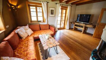 Télévision, cheminée, lecteur de DVD