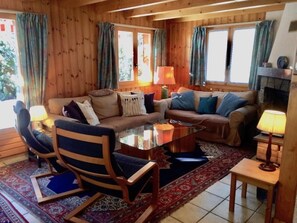 Télévision, cheminée, lecteur de DVD