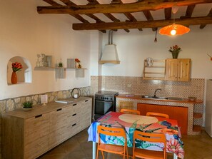 Fridge, oven, cookware/dishes/utensils