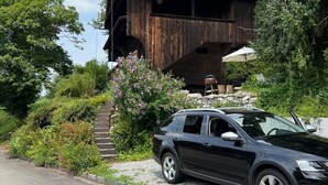 A rustic wooden cabin with a red-tiled roof, surrounded by lush greenery and a gravel driveway. - SPYCHER WEGGIS by Interhome (Weggis)