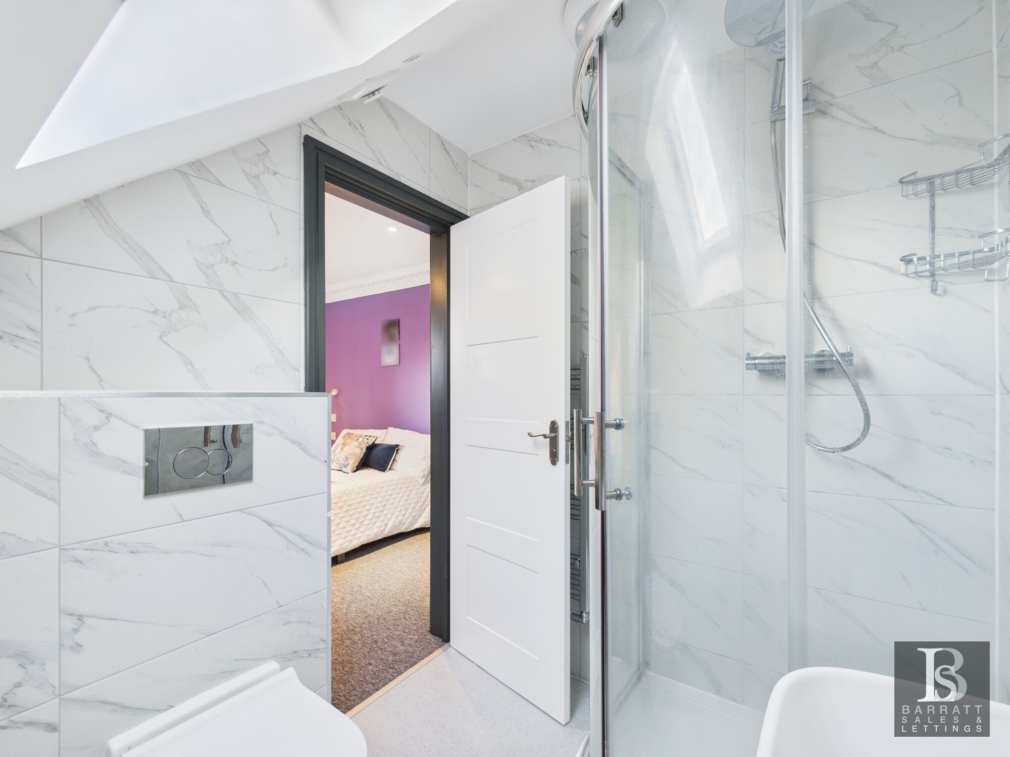 Shower, hair dryer, towels, toilet paper