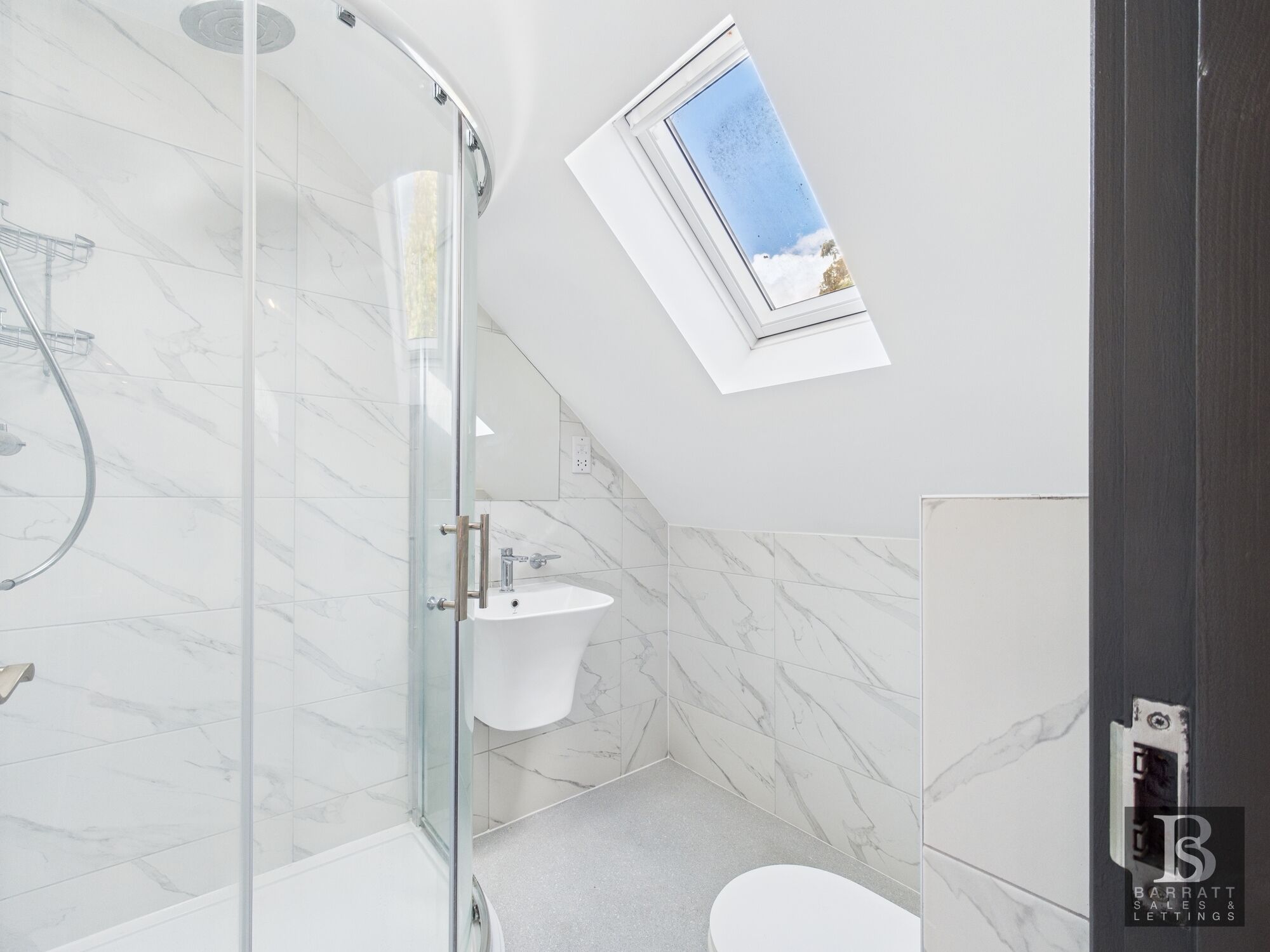 Shower, hair dryer, towels, toilet paper