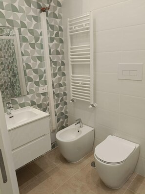 Regadera, secadora de cabello, bidet, toallas 