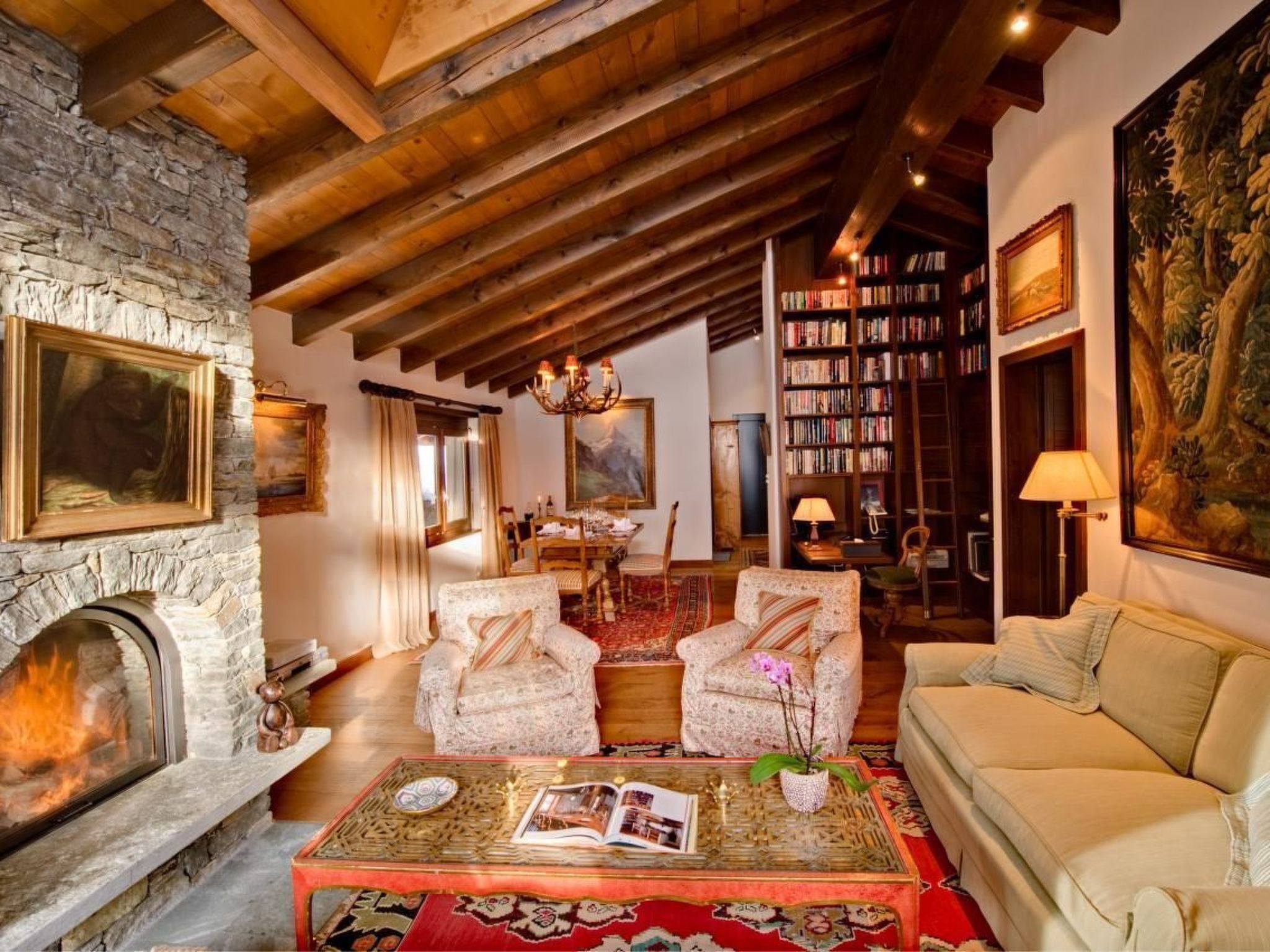 Télévision, cheminée, lecteur de DVD