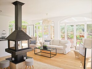 Televisión y chimenea 