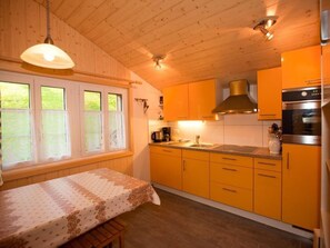 Fridge, oven, dishwasher, cookware/dishes/utensils