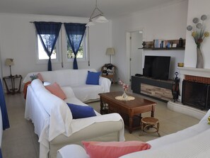 Televisio, takka, DVD-soitin