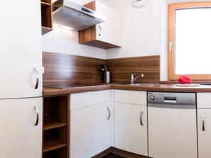 Fridge, microwave, dishwasher, cookware/dishes/utensils - Apartment Zirbe by Interhome (La Villa/Stern)