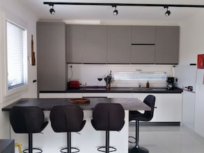 Fridge, microwave, oven, dishwasher