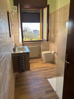 Regadera, secadora de cabello, bidet, toallas