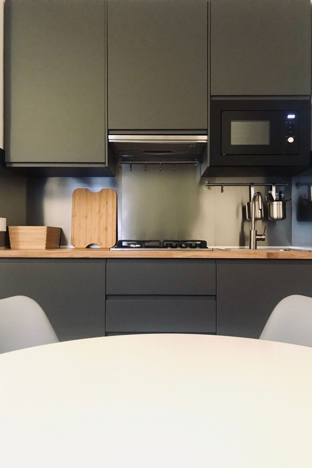 Fridge, microwave, cookware/dishes/utensils