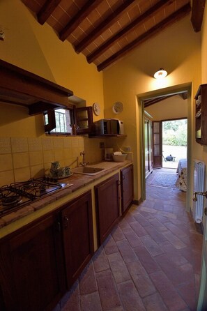 Fridge, microwave, oven, cookware/dishes/utensils - Wohnung 'Mascie rondini' mit Terrasse by Interhome (Sovicille)