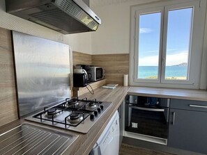 Microwave, oven, stovetop, dishwasher - Seafront Apartment, 4 Sleeps, Direct Beach Access (Argelès-sur-Mer)