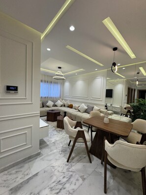 Deluxe Apartment, City View | Living area - Luxury apartment Maarif near Stadium (Casablanca)