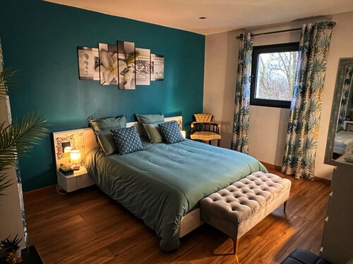 Modern en-suite guest room in new house.