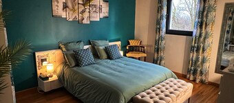 Modern en-suite guest room in new house.