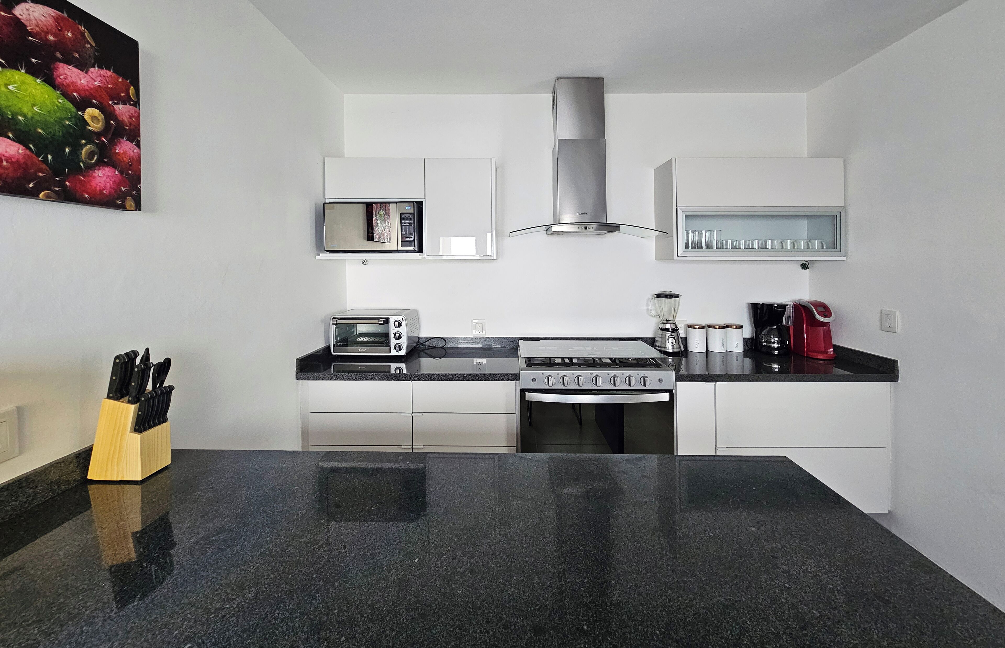 Frigorífico, microondas, horno y placa de cocina