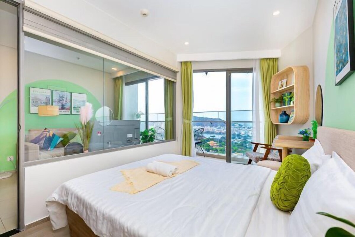 Premium bedding, desk, blackout curtains, iron/ironing board
