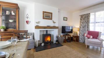 TV, fireplace