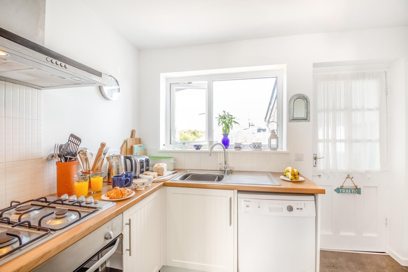 Microwave, oven, dishwasher, high chair