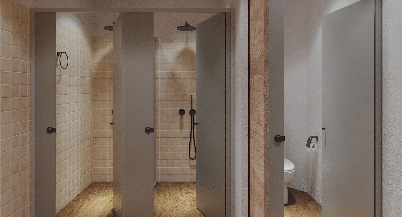 Shower, hair dryer, toilet paper