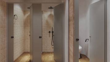 Shower, hair dryer, toilet paper