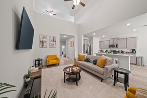 Living area - Luxurious 4-Bed Home in Aubrey with Pool Table & Nearby Pool (Krugerville)