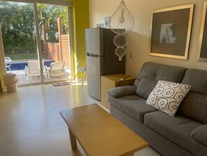 Living area - Cozy King Bed quiet studio with private pool, Dual A/Cs, Kitn, WiFi, TV, (Nuevo Nayarit)