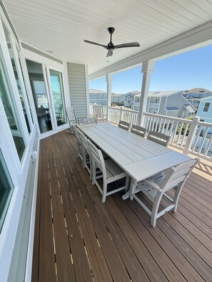 Outdoor dining - New Build! 3rd Row, Ocean Views, Elevator, Huge Private Pool, 5 BR/5.5 BA! (Ocean Isle Beach)