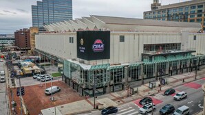 A large building with a prominent sign for the CFB Bank Arena. - Beautiful Apartment In Downtown Baltimore (Baltimore)